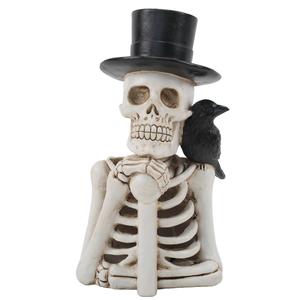 Skeleton Wearing a Hat with Black Bird Decor