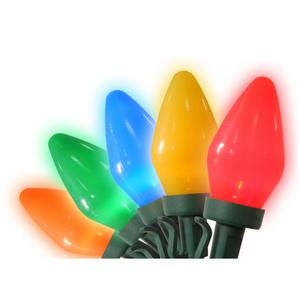 25 Multi-Color LED C7 Ceramic Light Set with Green Wire