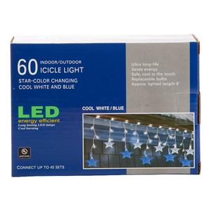 Cool White/Blue 60 LED Color Changing Star Icicle Light