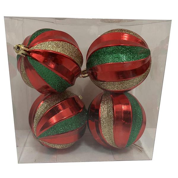 Shatterproof Red & Gold Glitter Swirls Ornaments - Set of 4