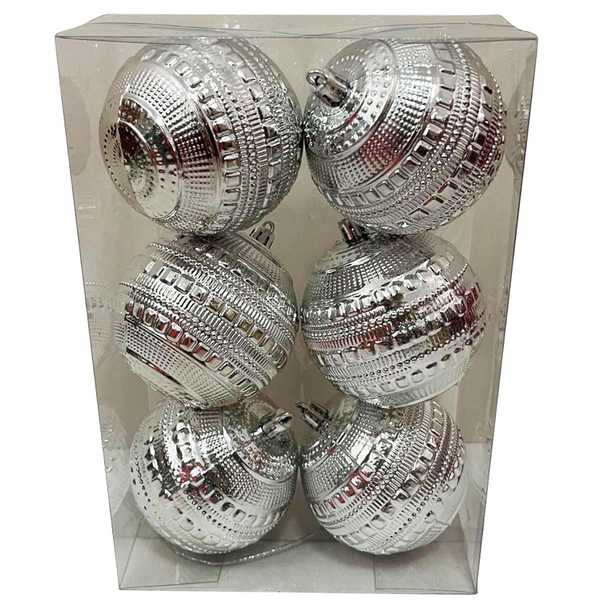 Shatterproof Silver Textured Ball Ornaments - Set of 6