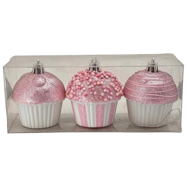 Shatterproof Pink Cupcake Ornaments - Set of 3
