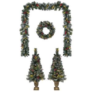 5pc. Pre-Lit Tree/Wreath/Garland Porch Set