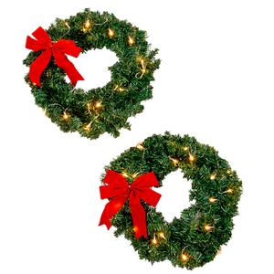 2pk. 22in. Battery Operated Wreath with Red Bow