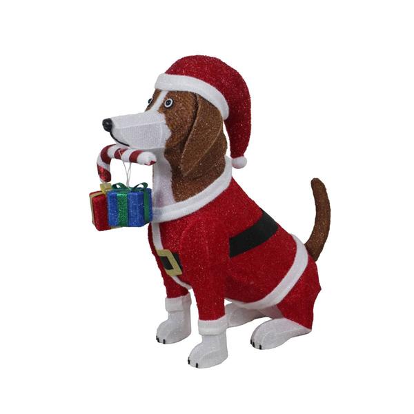 Pre-Lit Dog Wearing Santa Suit with Candy Cane