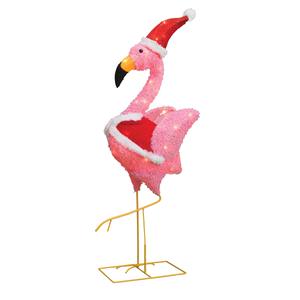 Holiday Pre-Lit Flamingo with Santa Hat Decoration