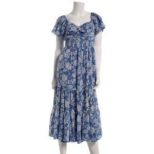 Juniors Trixxi Puff Sleeve Floral Chiffon Side Slit Midi Dress alternate view