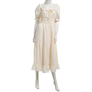 Juniors Trixxi Linen Square Neck Ruffle Trim Midi Dress