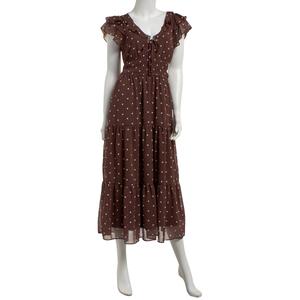 Juniors Trixxi Ruffle Flutter Sleeve Dot Chiffon Midi Dress alternate view
