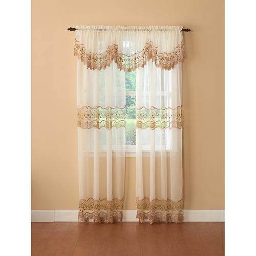 Vintage Embroidered Macrame Trim Sheer Curtain Panel