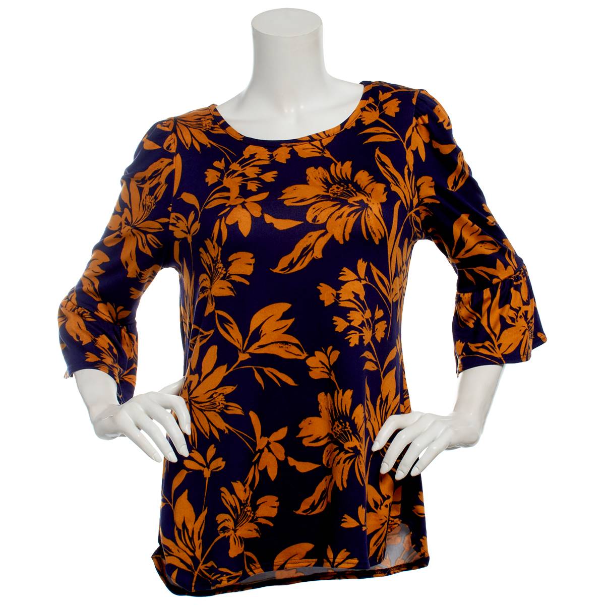 Womens C'est La Vie 3/4 Sleeve Floral Flounce Cuff Tee