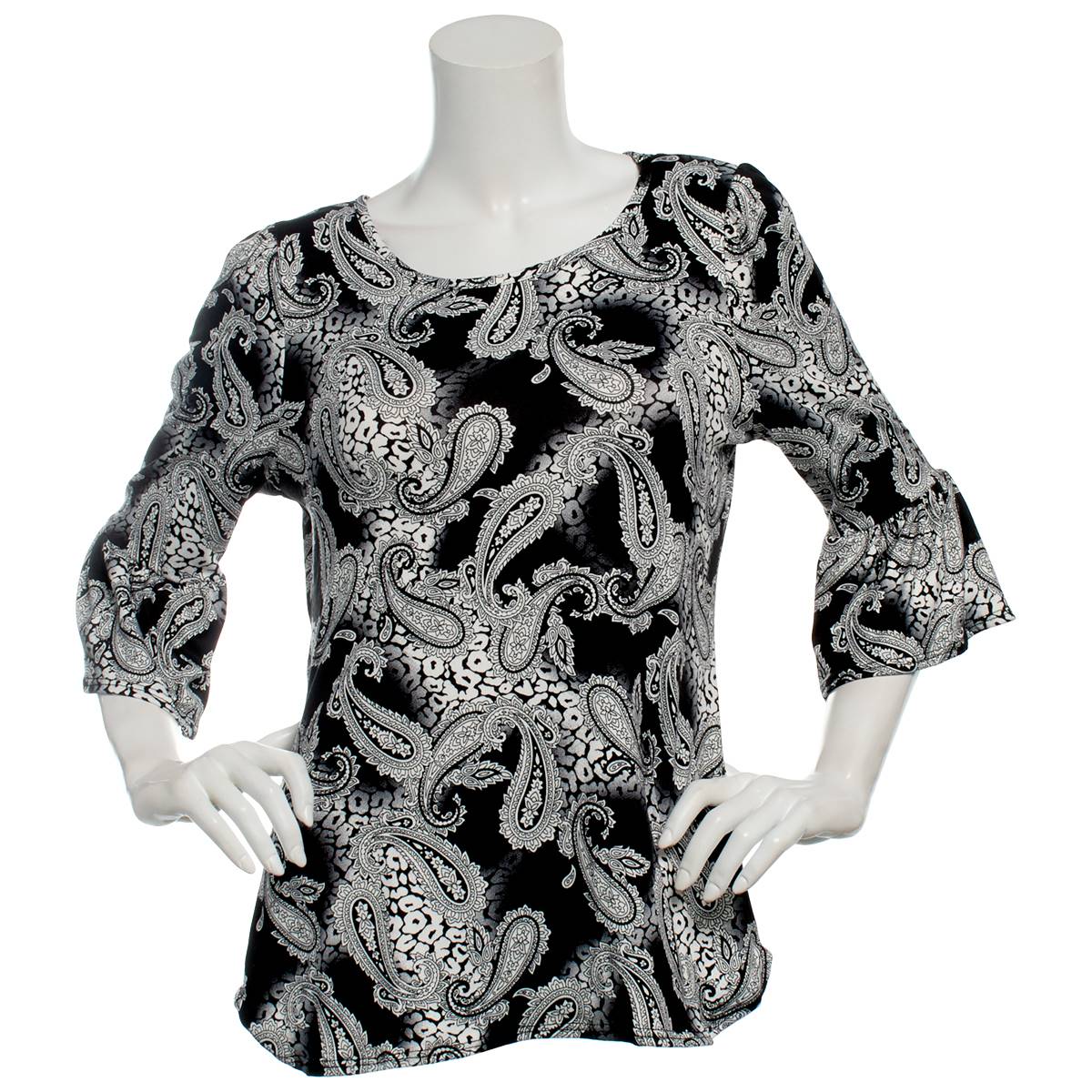 Womens C'est La Vie 3/4 Ruffled Sleeve Paisley Flounce Cuff Tee