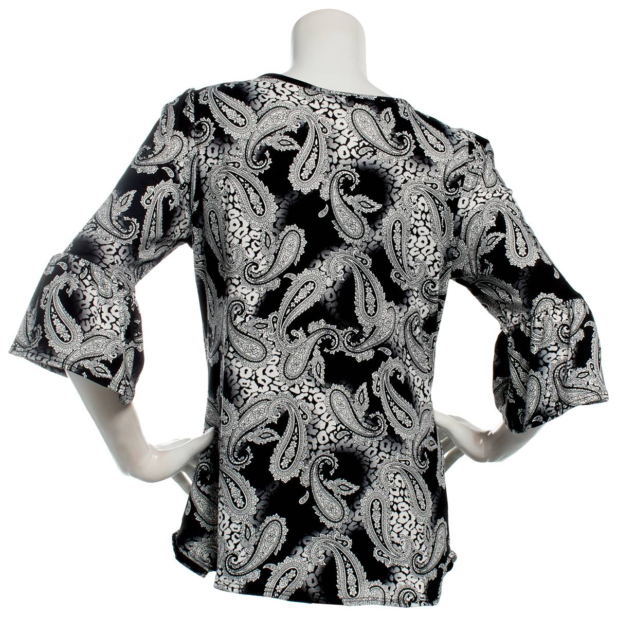 Womens C'est La Vie 3/4 Ruffled Sleeve Paisley Flounce Cuff Tee