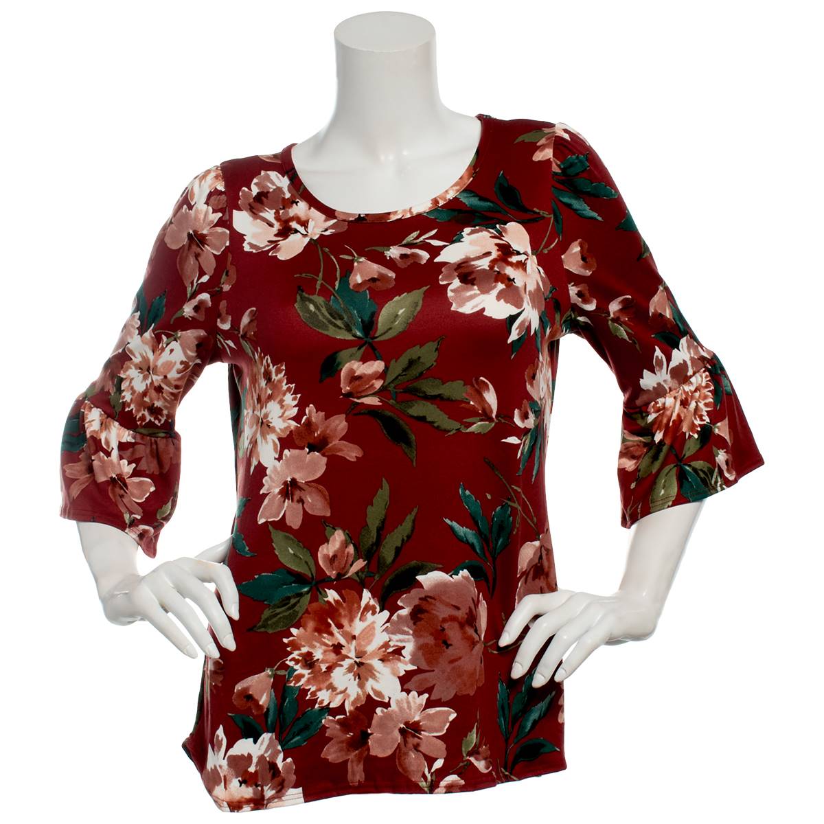 Womens C'est La Vie 3/4 Sleeve Multi Floral Flounce Cuff Tee