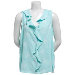 Womens C'est La Vie Sleeveless V-Neck Ruffle Front Airflow Blouse