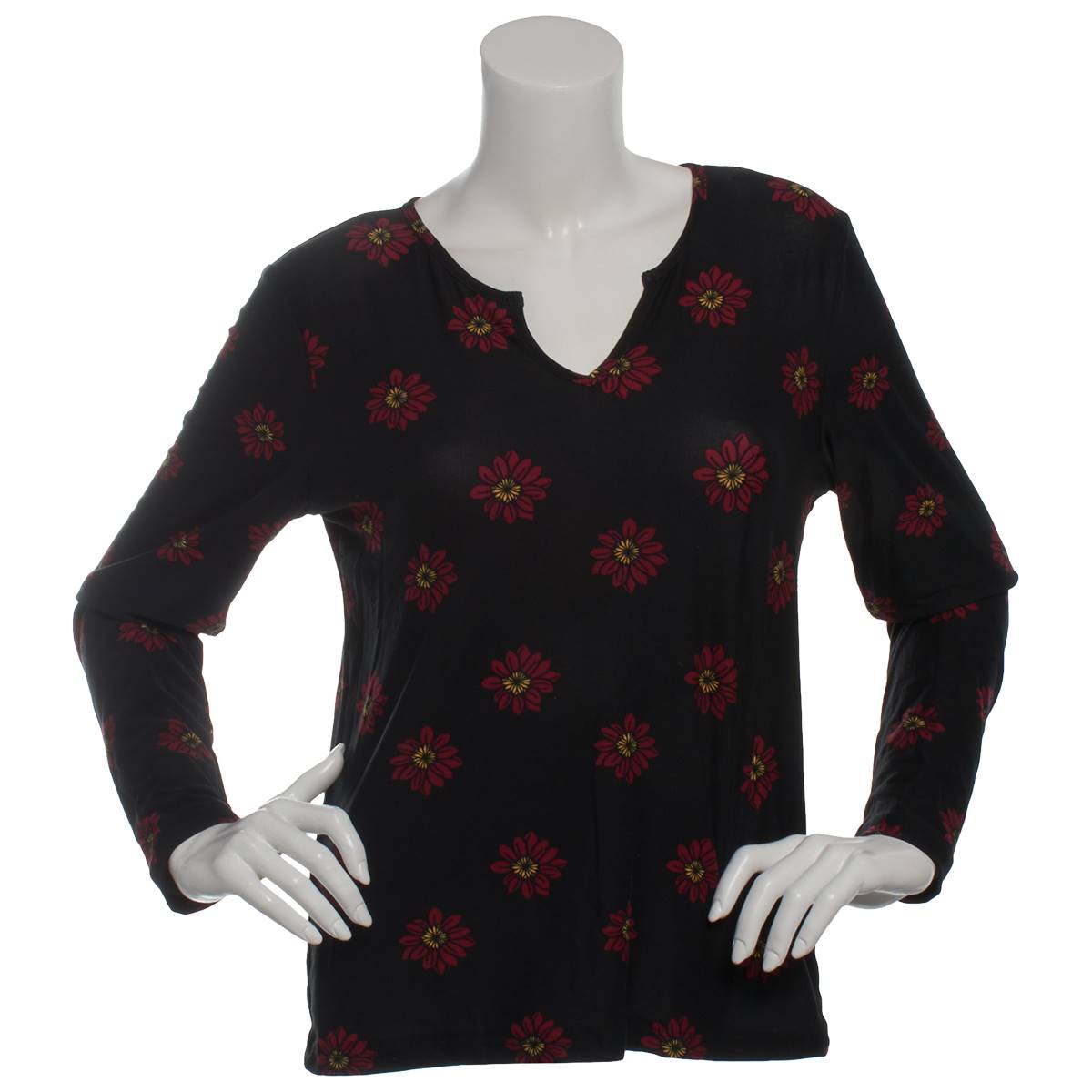 Womens C'est La Vie Long Sleeve Tossed Floral Split Neck Tee