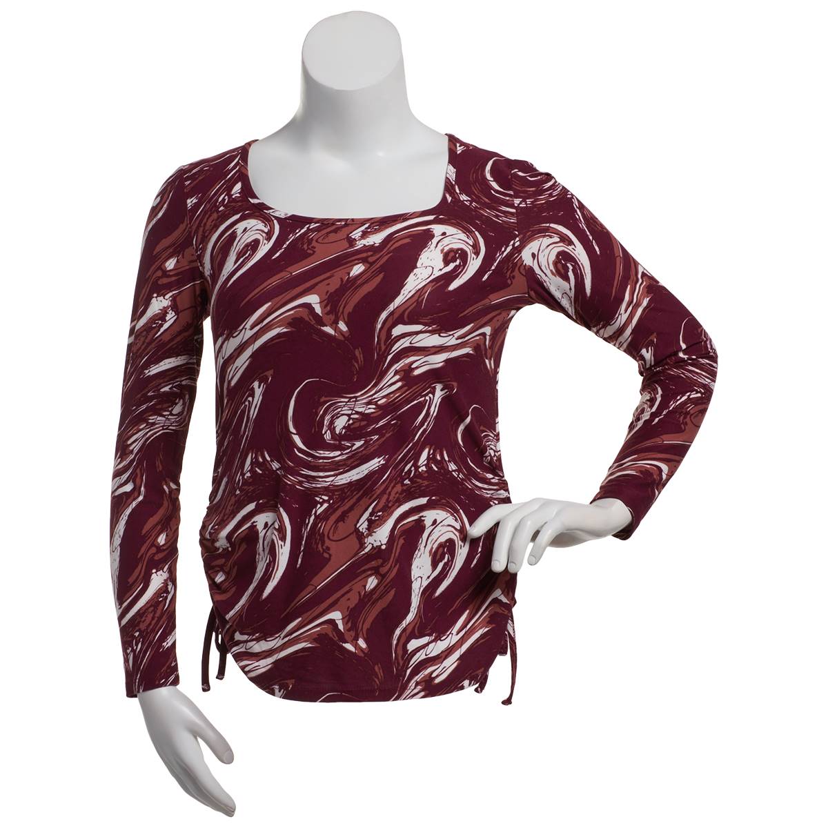 Womens C'est La Vie Long Sleeve Scoop Neck Side Tie Swirl Tee