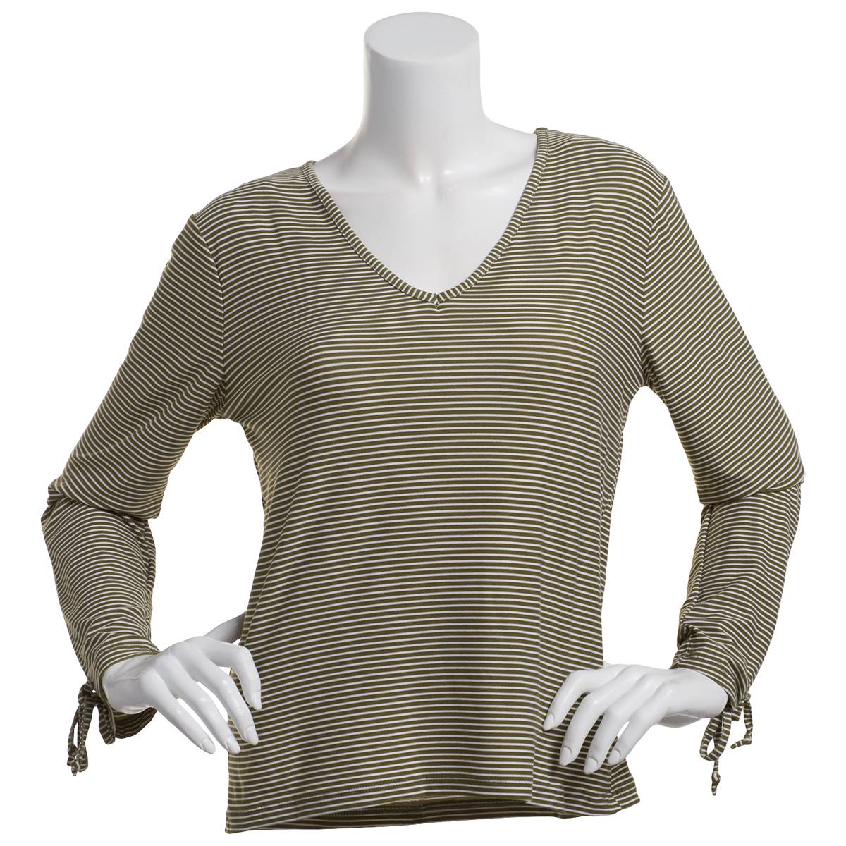 Womens C'est Long Tie Sleeve Micro Stripe V-Neck Tee