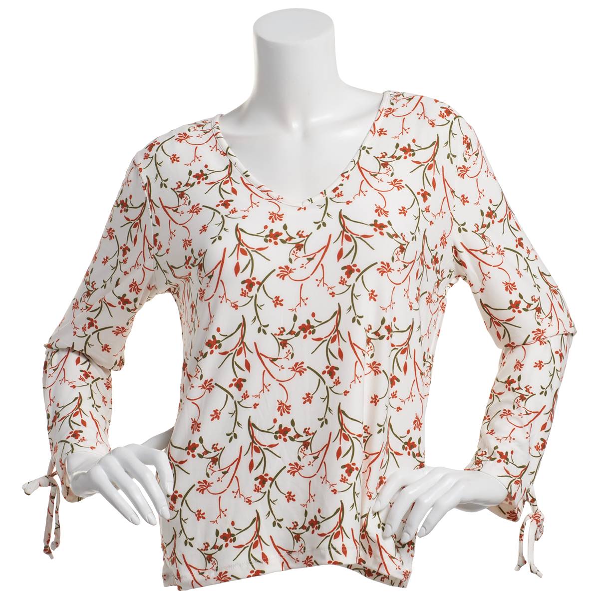 Womens C'est La Vie Long Tie Sleeve Floral Vine V-Neck Tee