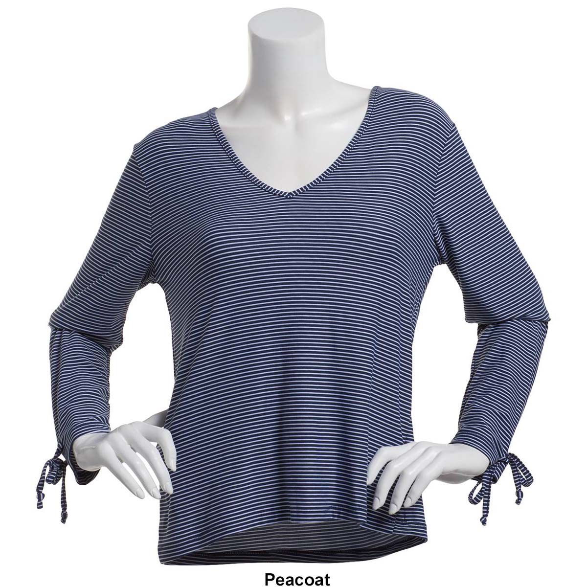 Womens C'est Long Tie Sleeve Micro Stripe V-Neck Tee