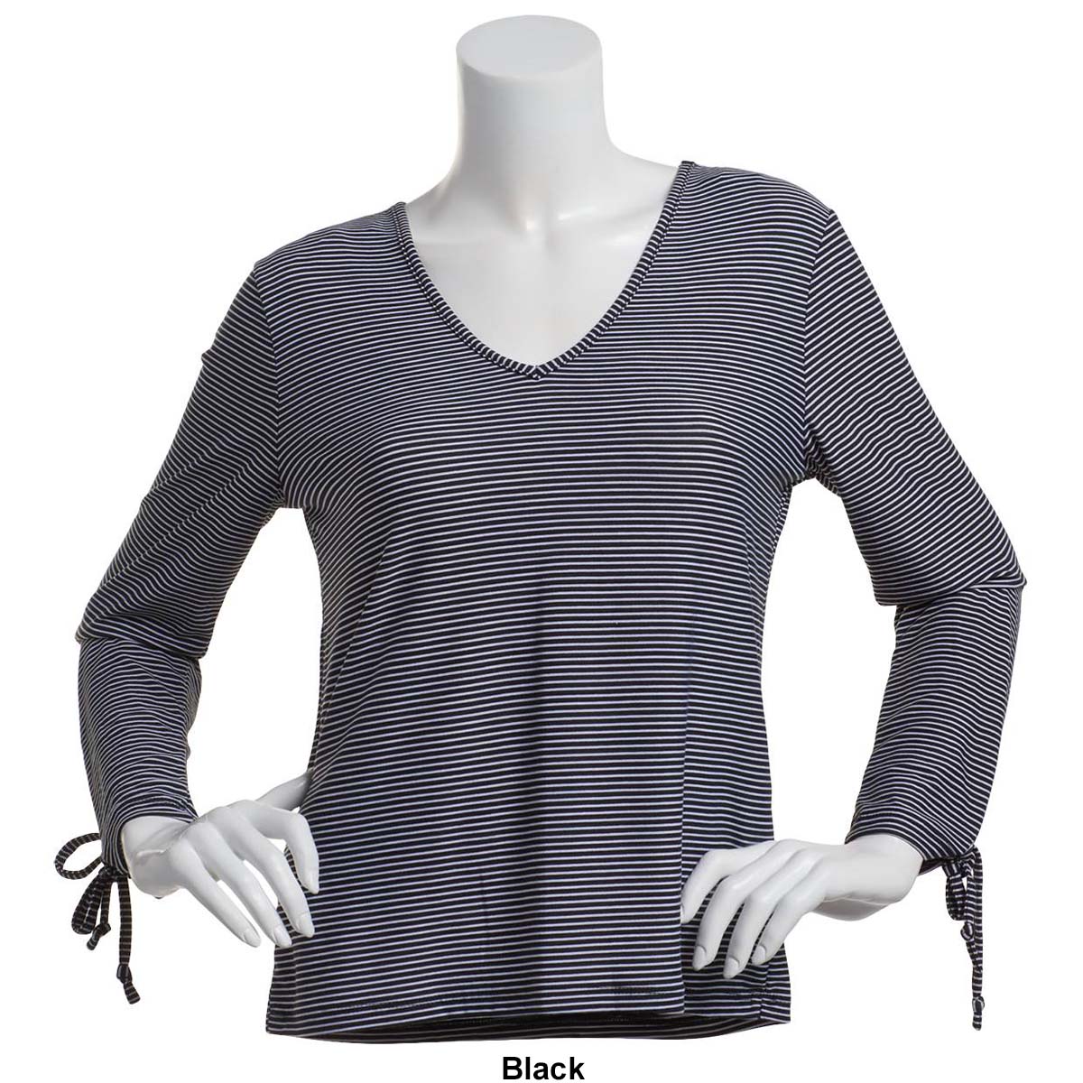 Womens C'est Long Tie Sleeve Micro Stripe V-Neck Tee