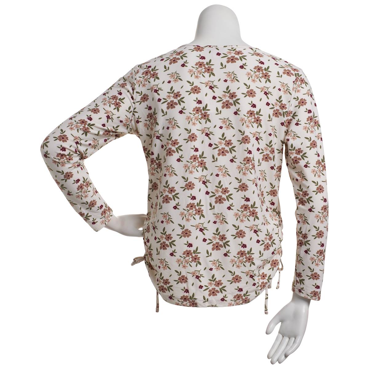 Womens C'est La Vie Long Sleeve Floral Cinched Side Tie Tee