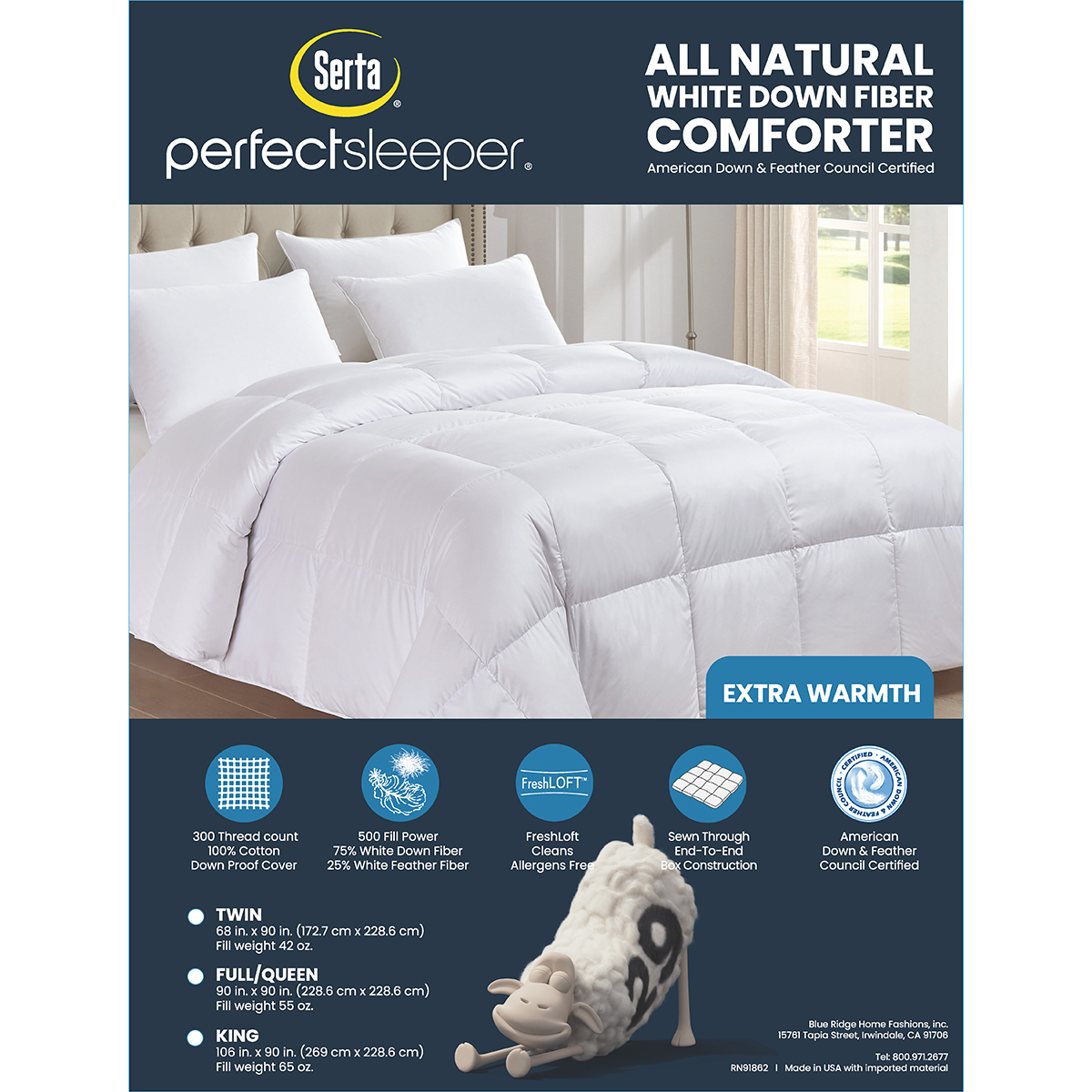 Serta(R) 300 Thread Count White Down Fiber Extra Warmth Comforter