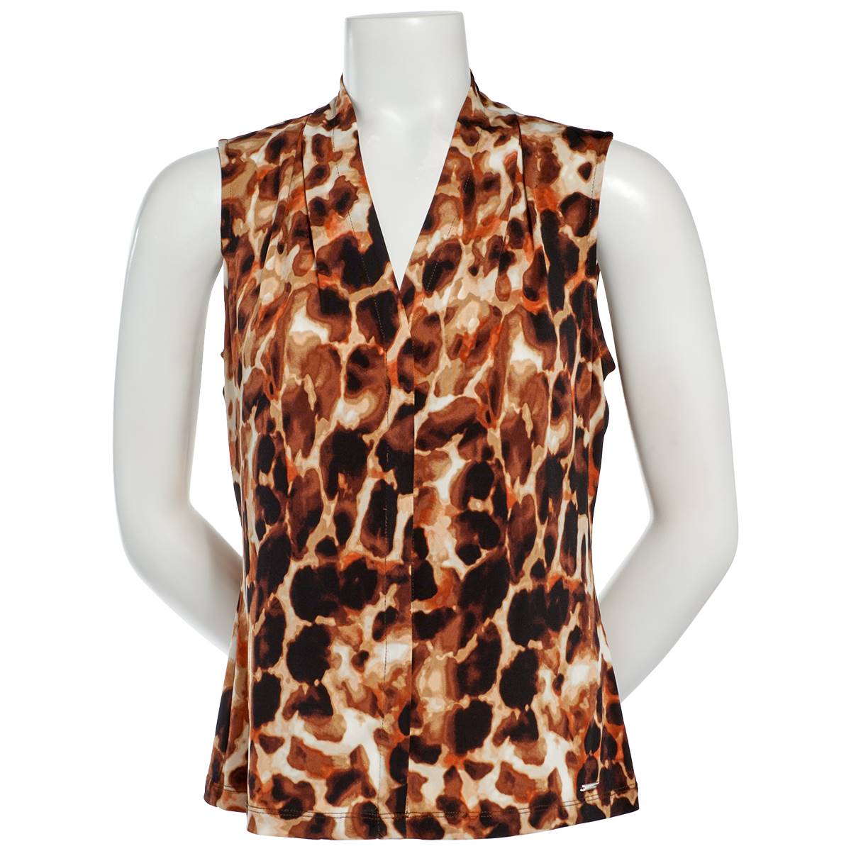 Petites Calvin Klein Sleeveless Animal V-Neck Blouse