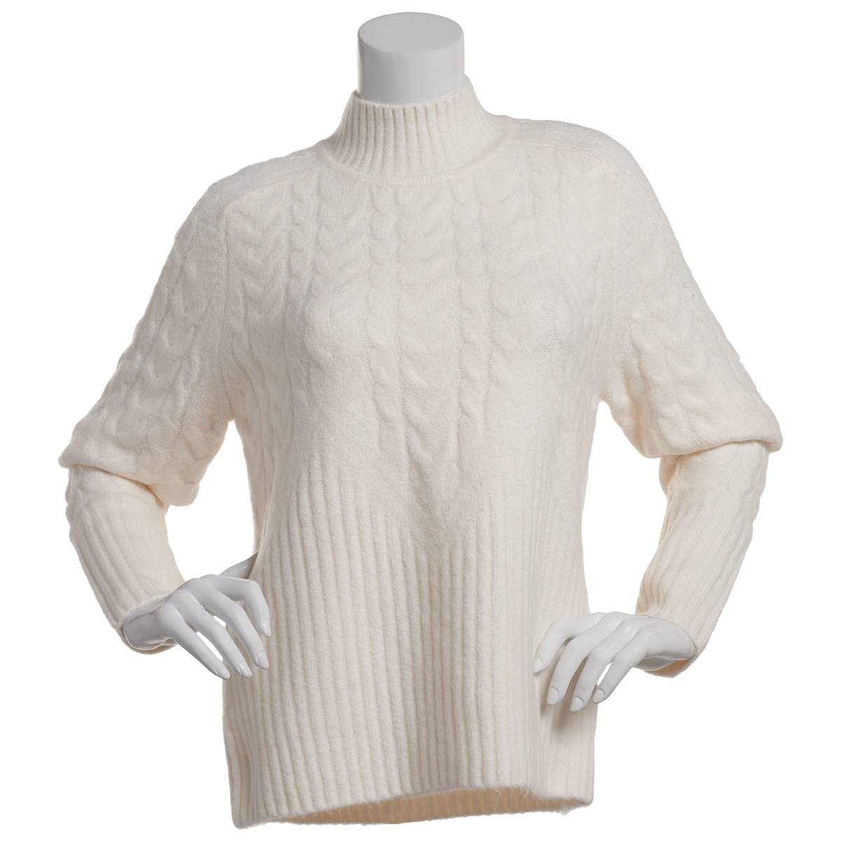 Womens Calvin Klein Long Sleeve Mock Neck Zig Zag Cable Sweater