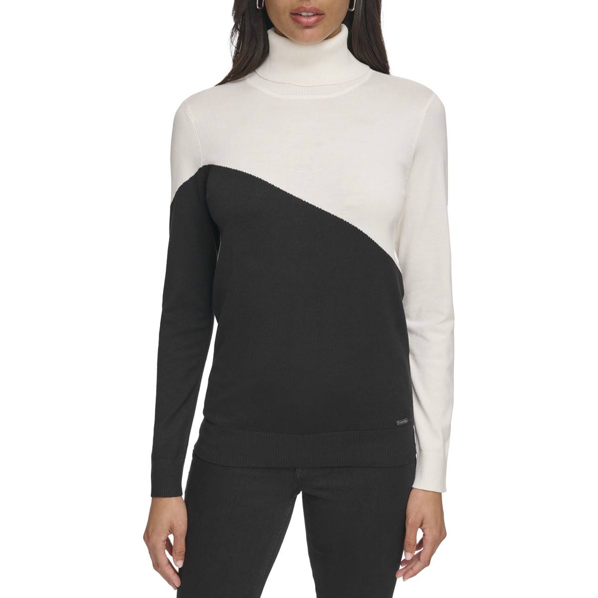 Womens Calvin Klein Long Sleeve Color Block Turtleneck Sweater