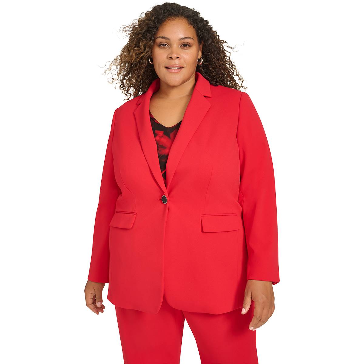 Plus Size Calvin Klein Long Sleeve One Button Notch Collar Jacket