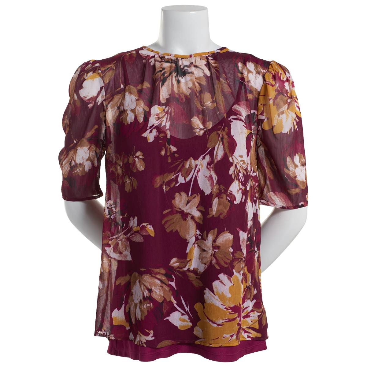 Womens Calvin Klein Short Sleeve Chiffon Floral Blouse with Cami