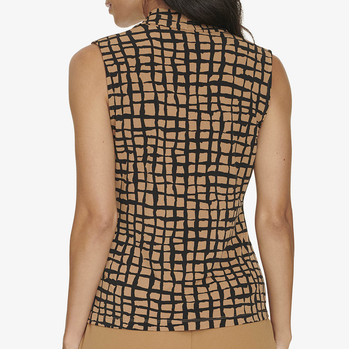 Womens Calvin Klein Sleeveless V-Neck Grid Blouse