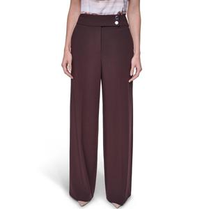 Womens Calvin Klein Mid Rise Side Button Wide Leg Dress Pants