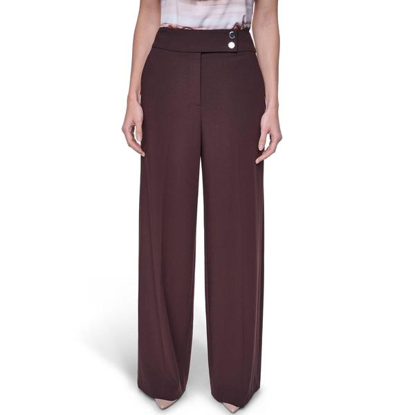 Womens Calvin Klein Mid Rise Side Button Wide Leg Dress Pants