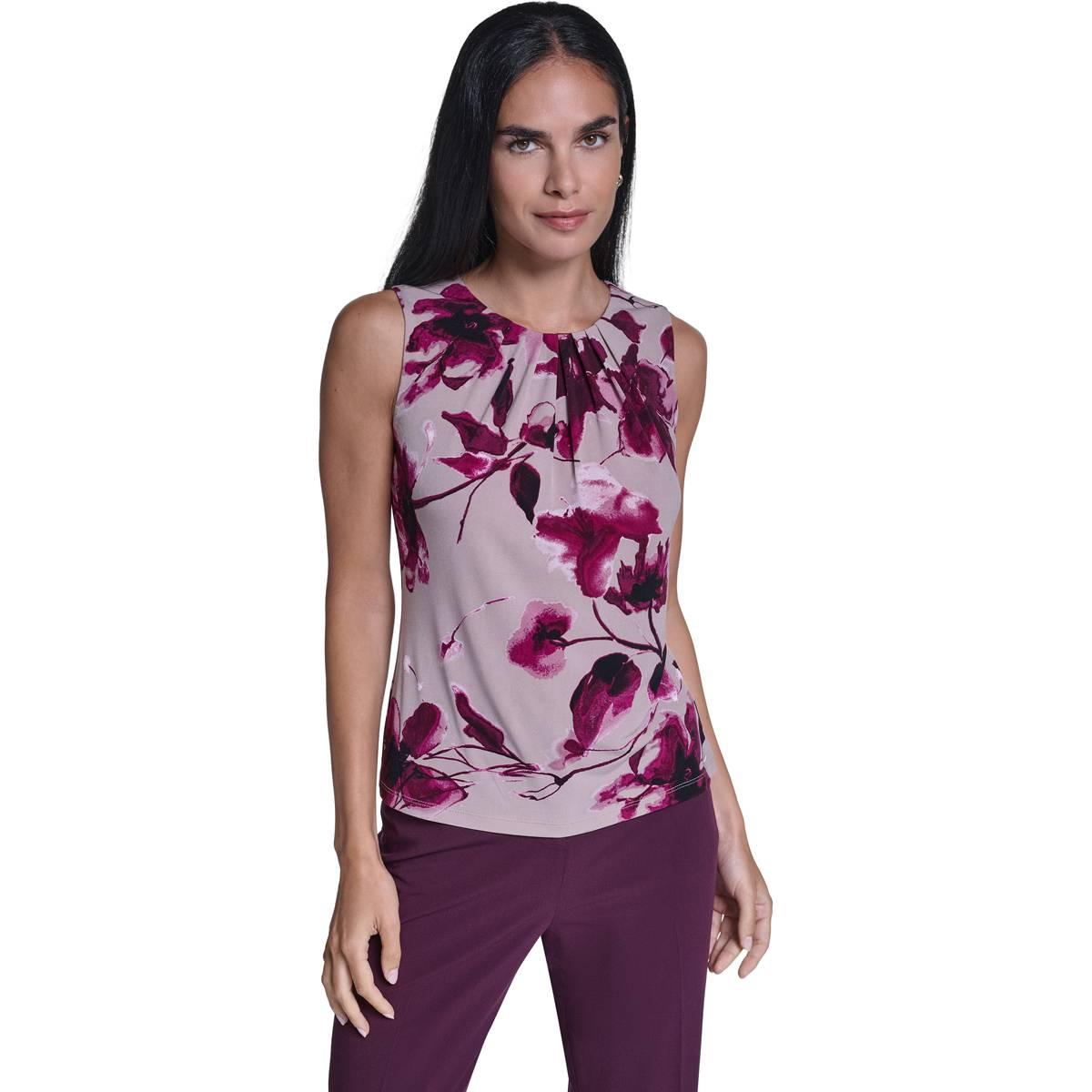 Calvin Klein Women's Floral-Print Sleeveless Blouse - Oyster Multi
