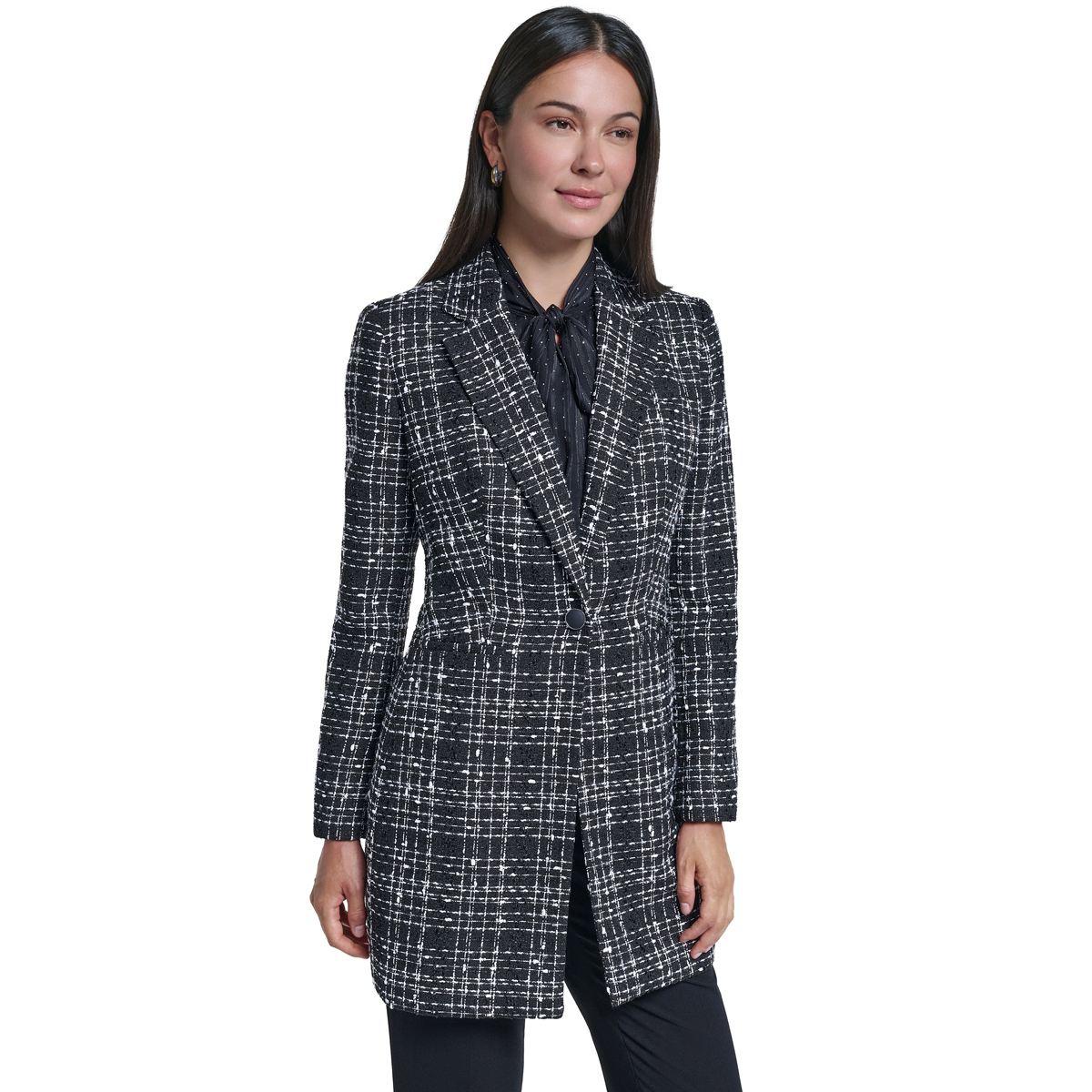 Calvin Klein Women's Plaid One-Button Long-Sleeve Blazer - Black Multi