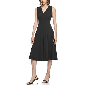 Womens Calvin Klein Sleeveless V-Neck Scuba Crepe Midi Dress