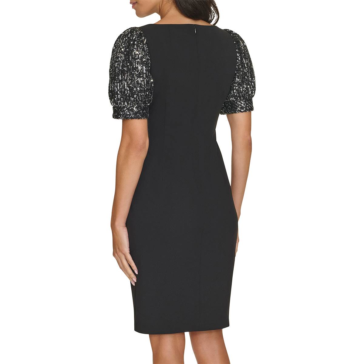 Womens Calvin Klein Short Sequin Sleeve Crepe Sheath Dress