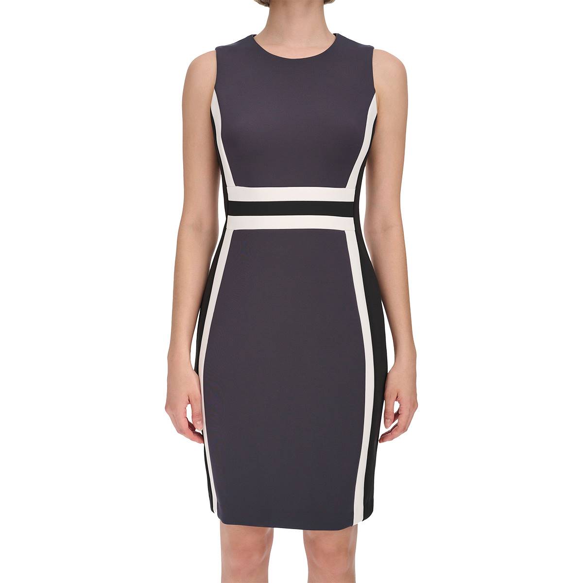 Womens Calvin Klein Sleeveless Color Block Scuba Sheath Dress