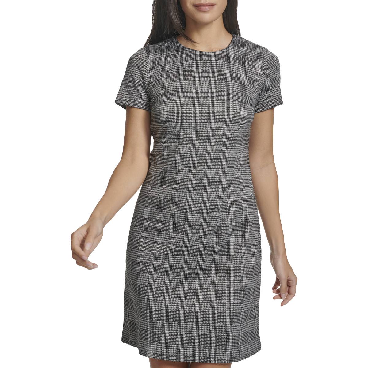 Womens Calvin Klein Short Sleeve Plaid Ponte Shift Dress