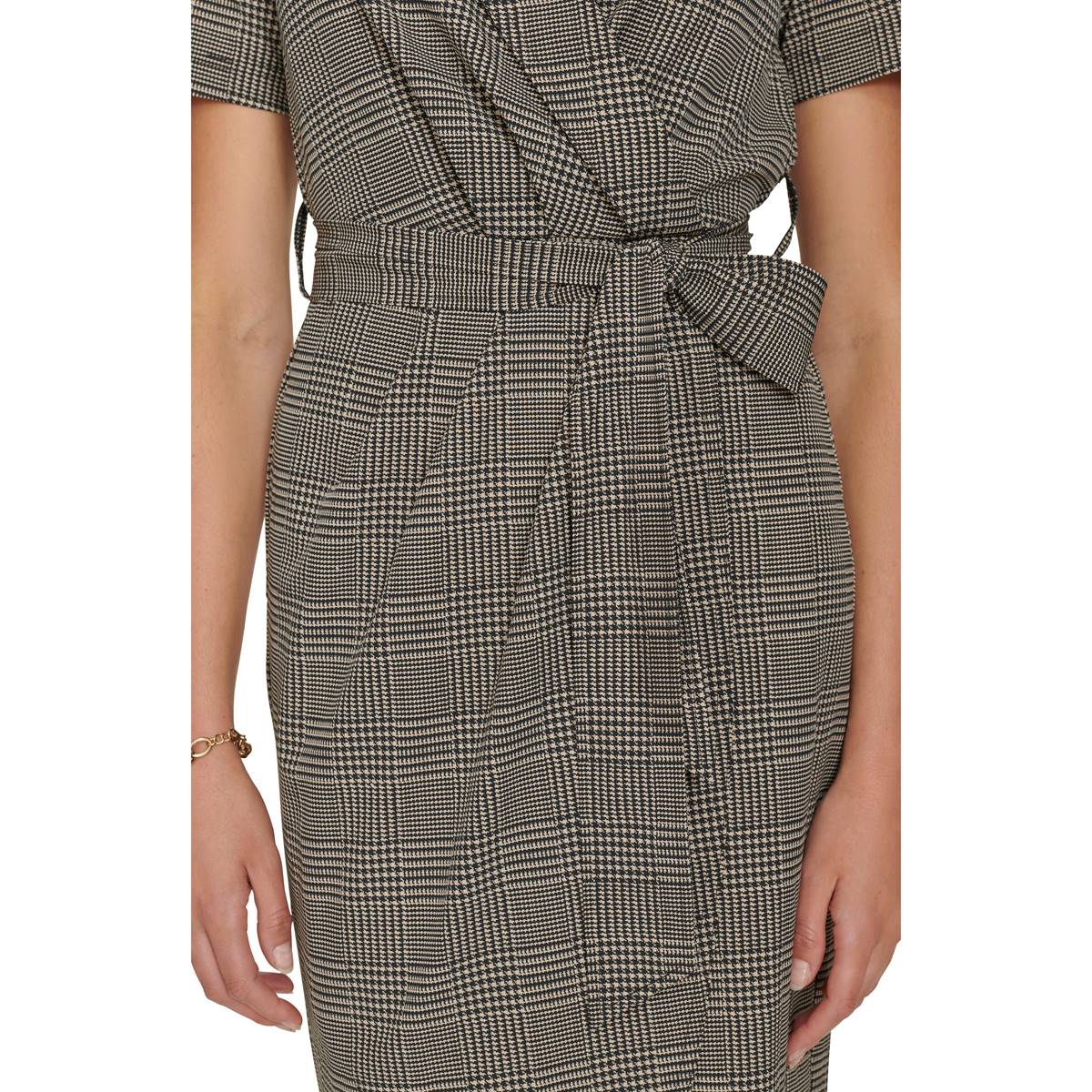 Womens Calvin Klein Short Sleeve Plaid Tulip Wrap Dress