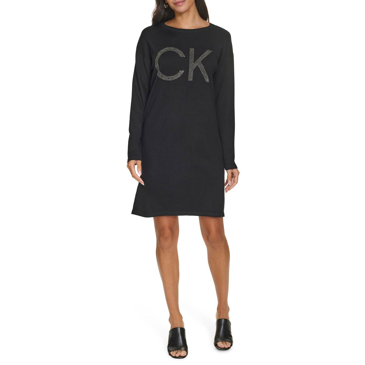 Womens Calvin Klein Long Sleeve Calvin Klein Logo Sweater Dress