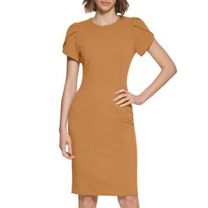 Womens Calvin Klein Short Tulip Sleeve Solid Crepe Sheath Dress