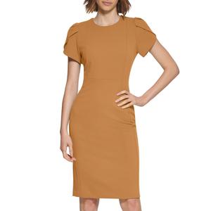 Womens Calvin Klein Short Tulip Sleeve Solid Crepe Sheath Dress alternate view