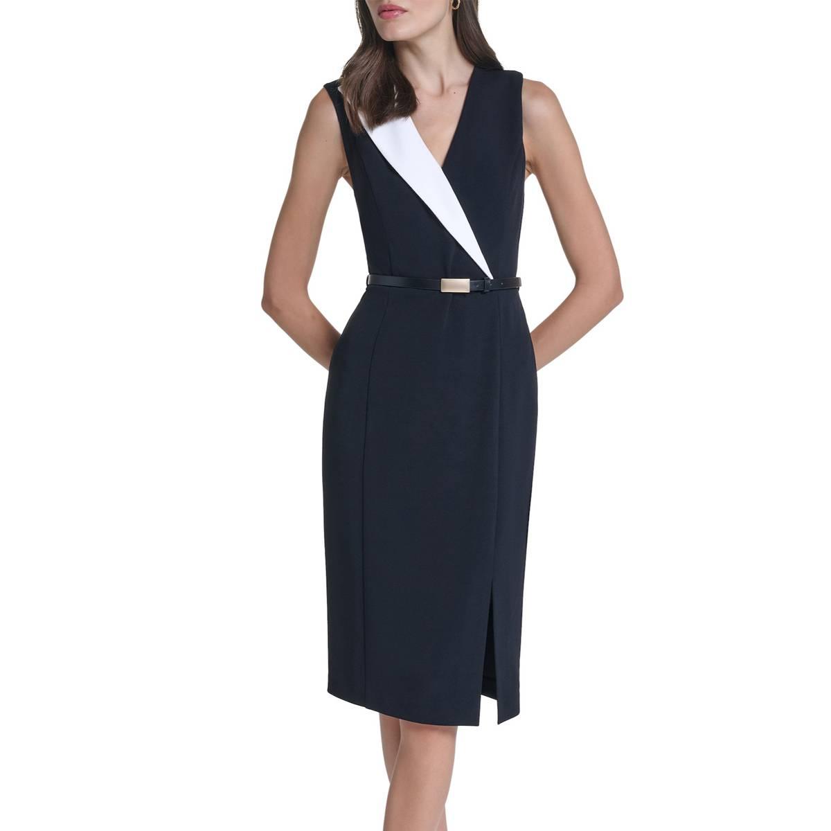 Calvin Klein Women's V-Neck Sleeveless Sheath Dress - Black/Cream
