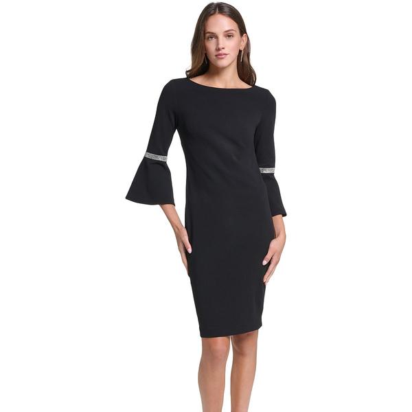 Womens Calvin Klein 3/4 Flounce Sleeve Rhinestone Sheath Dress