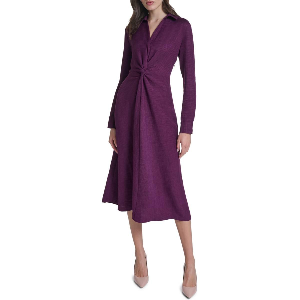 Womens Calvin Klein Long Sleeve Twist Front Midi Dress