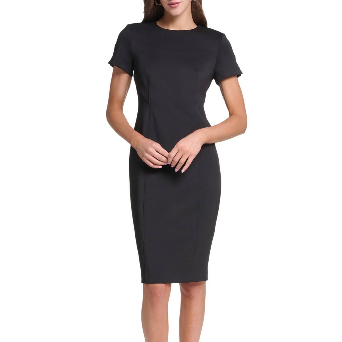 Womens Calvin Klein Short Sleeve Solid Crepe Sheath Dress