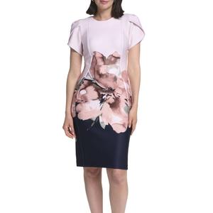 Womens Calvin Klein Short Sleeve Floral Crepe Sheath Dress